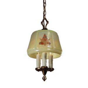 Antique Three-Light Chandelier with Iridescent Glass Shade-0