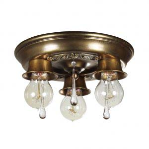 SOLD Antique Three-Light Flush Mount Fixture with Teardrop Prisms-0