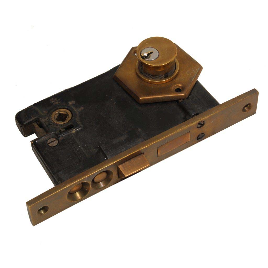 Complete Antique Exterior Brass Lock Set with Thumb Latch
