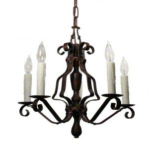 Tudor Five-Light Chandelier in Iron, Antique Lighting-0
