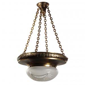 Inverted Dome Chandelier with Original Hand-Cut Shade, Antique Lighting