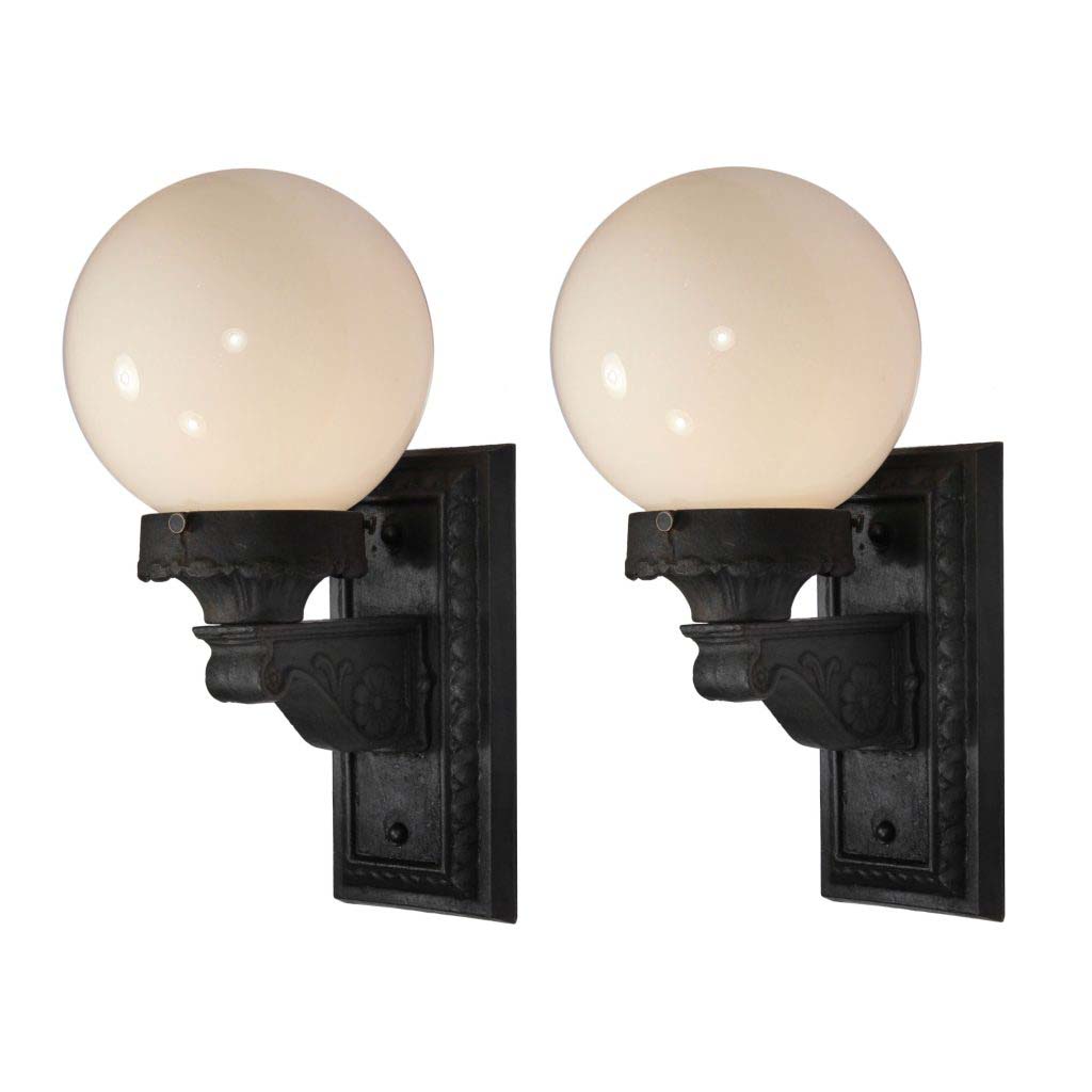 SOLD Pair of Exterior Sconces with Glass Globes, Antique Lighting-0 SOLD Pair of Exterior Sconces with Glass Globes, Antique Lighting-0
