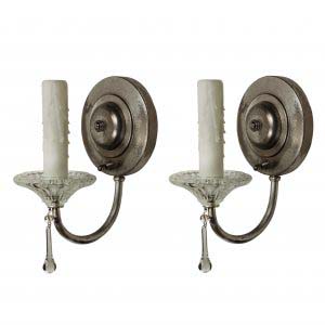 Pair of Silver Plate Single-Arm Sconces, Antique Lighting -0