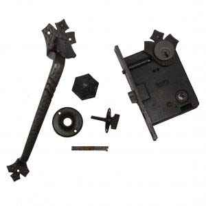 Complete Antique Exterior Lock Set with Thumb Latch, Chicago-0