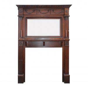 Antique Quarter Sawn Oak Fireplace Mantel with Beveled Mirror