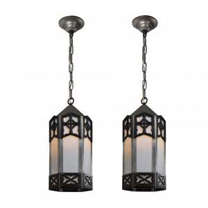 Antique Two-Tone Lanterns with Glass, Early 1900s-0