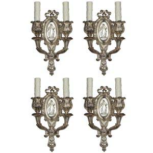 Pairs of Antique Neoclassical Figural Sconces by Baldinger