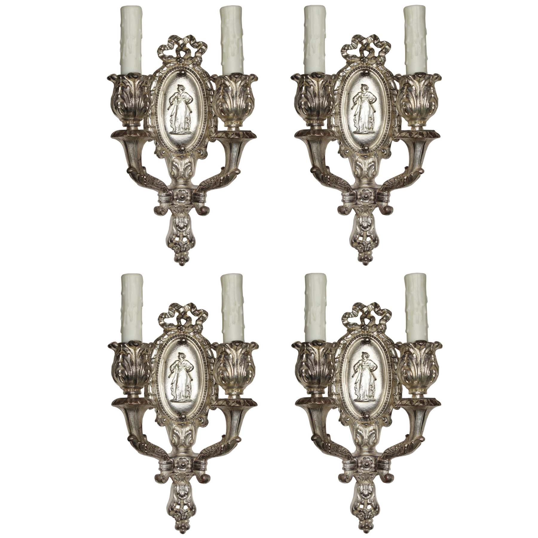Pairs of Antique Neoclassical Figural Sconces by Baldinger-0
