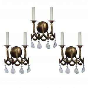 Matching Vintage Double Arm Sconces with Prisms-0