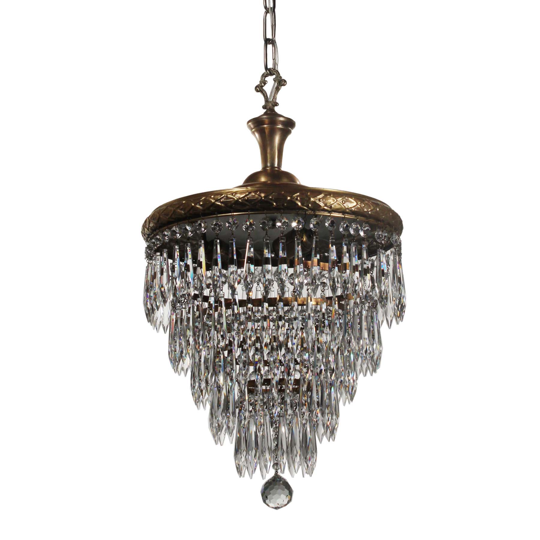 SOLD Antique Neoclassical Brass Wedding Cake Chandelier, c.1910-0