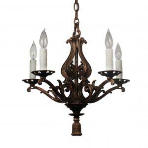 Antique Five-Light Cast Iron Chandelier, c.1920-0