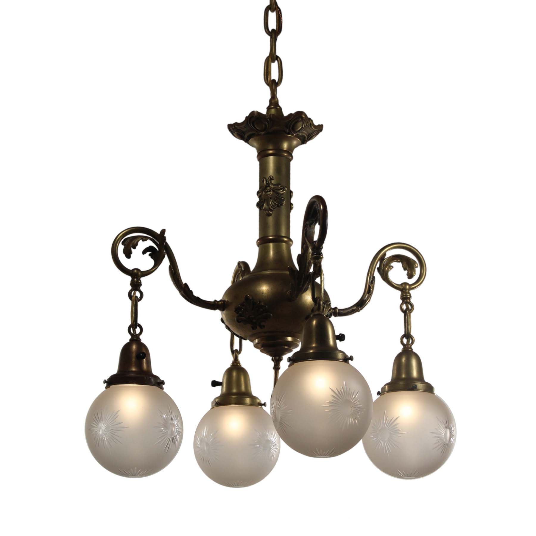 SOLD Neoclassical Chandelier with Wheel Cut Shades, Antique Lighting-0