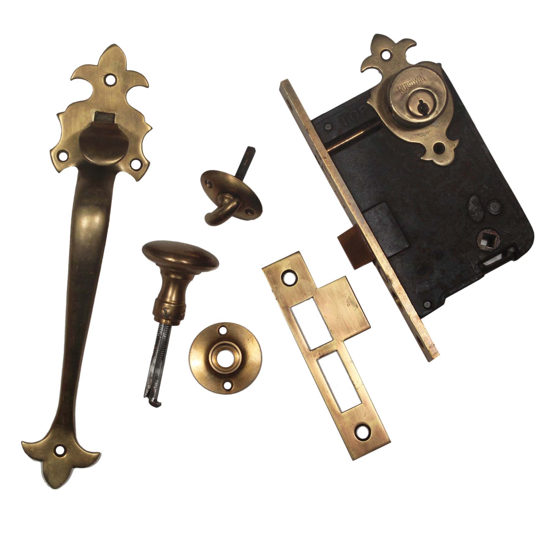 SOLD Complete Antique Brass Thumb Latch Entry Set by Welch-0
