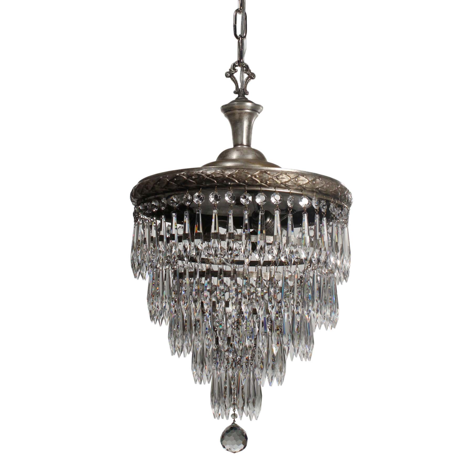 SOLD Antique Neoclassical Silver Plate Wedding Cake Chandelier, c.1910-0