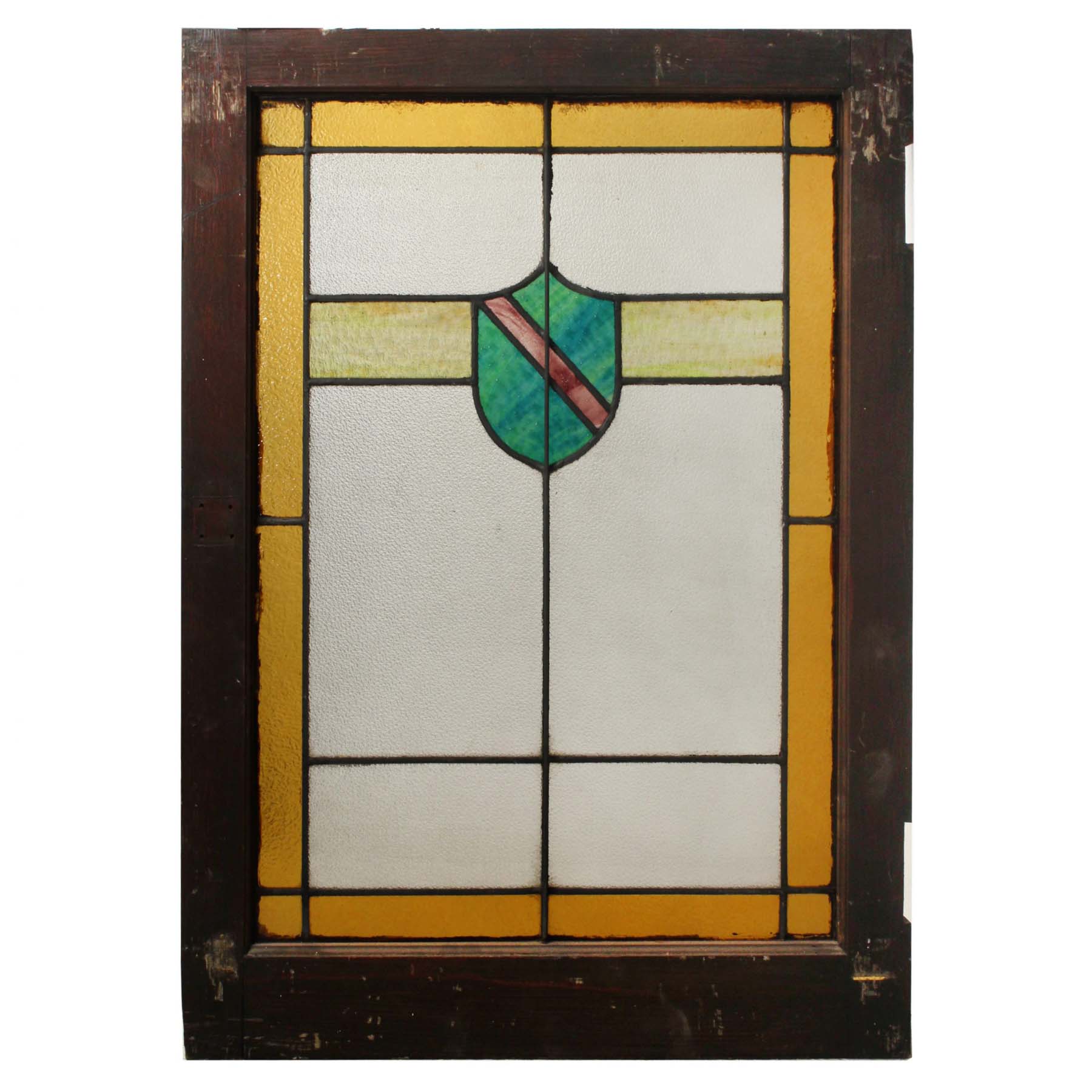 American Arts & Crafts Stained Glass Windows with Shield-0