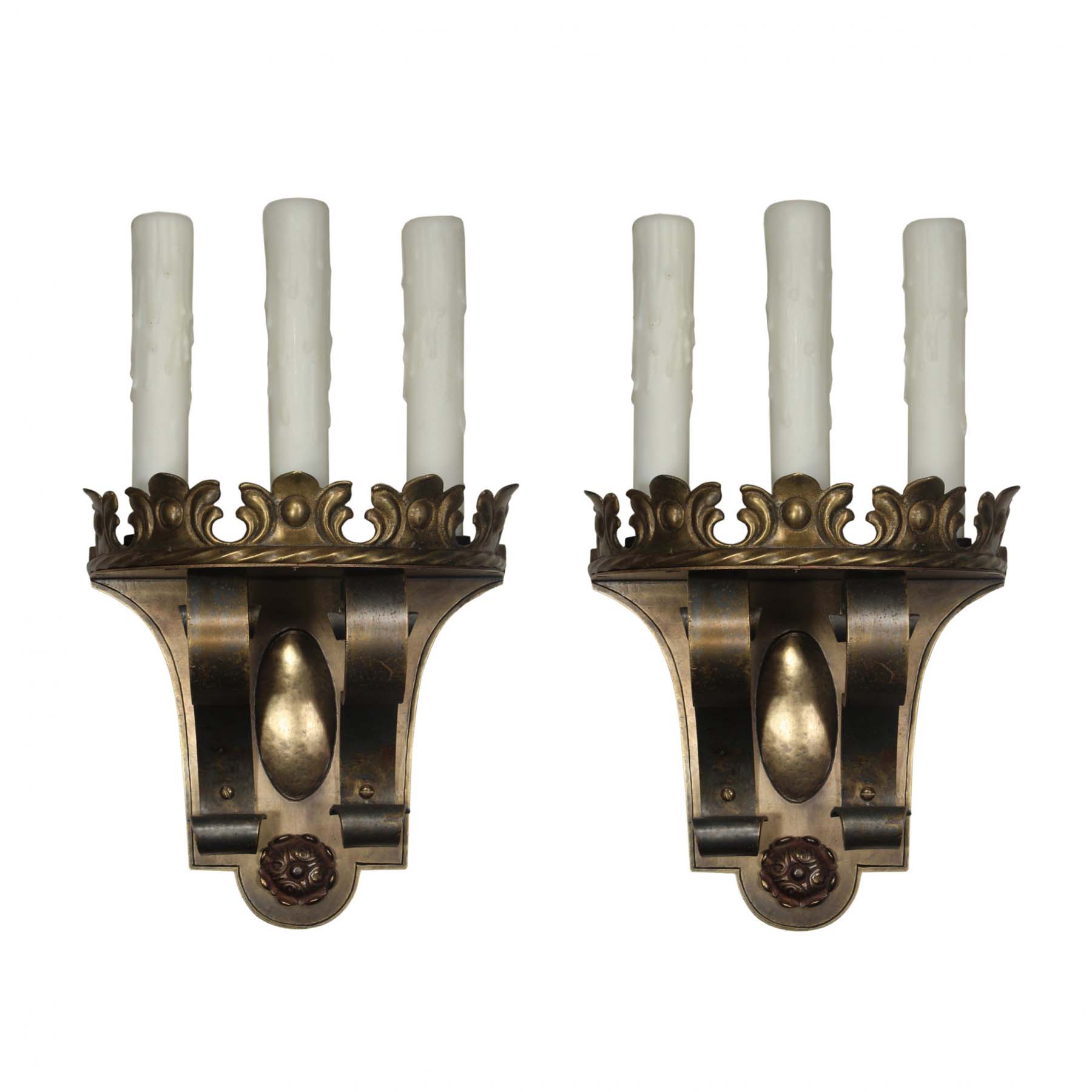 Antique Spanish Revival Three-Light Sconce Pair, c.1920-0