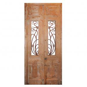 Reclaimed Pair of Antique French Colonial 43” Door Pair with Iron Inserts-0