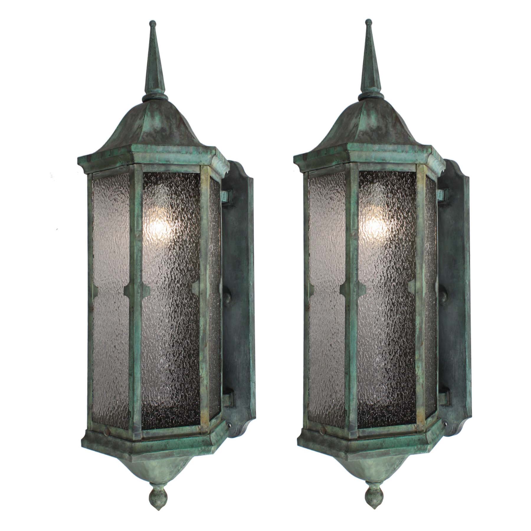 SOLD Pair of Antique Gothic Revival Copper Lantern Sconces, Early 1900s-0