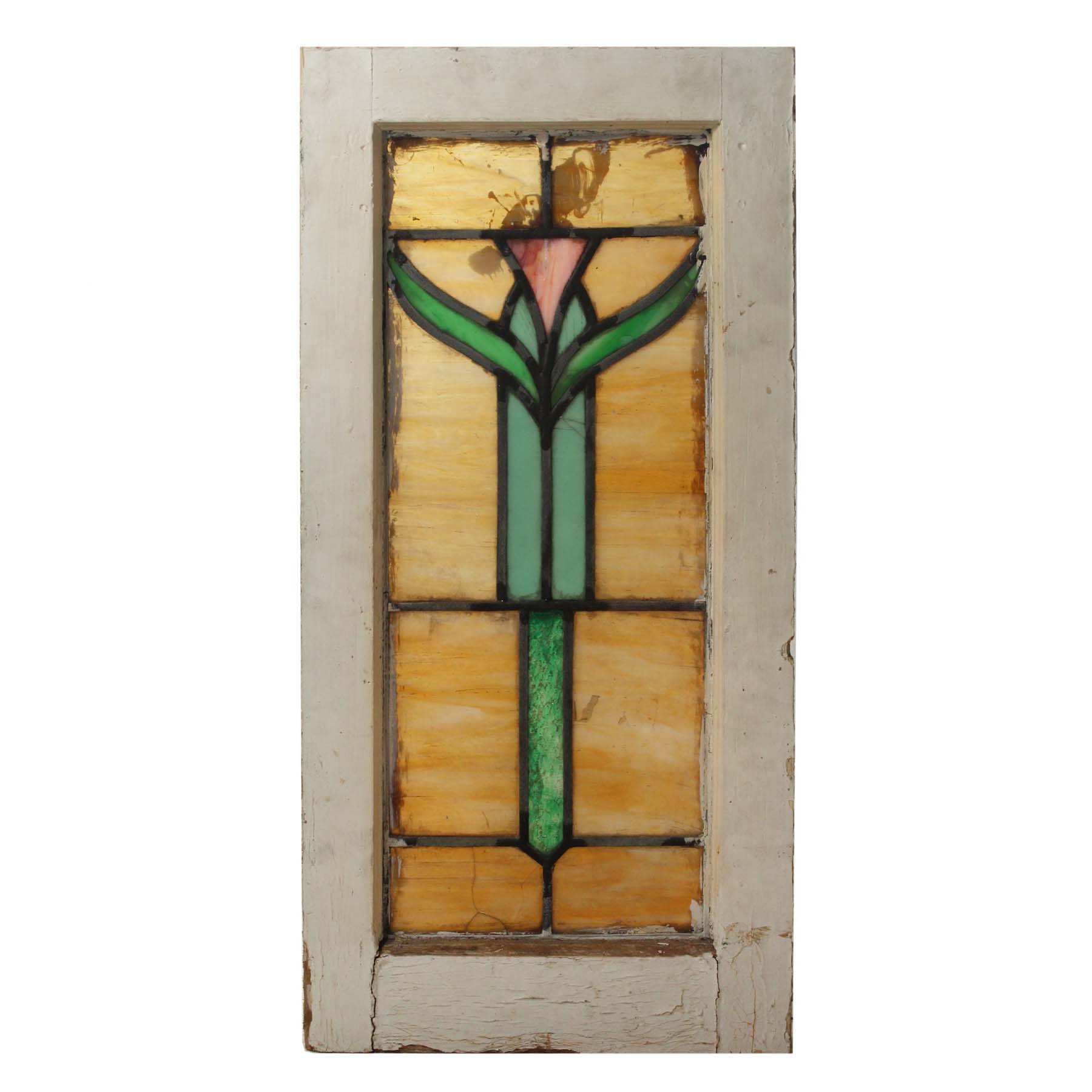 SOLD Antique American Stained Glass Window with Flower, Early 1900s-0