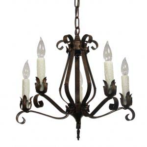 Antique Wrought Iron Five-Light Chandelier-0