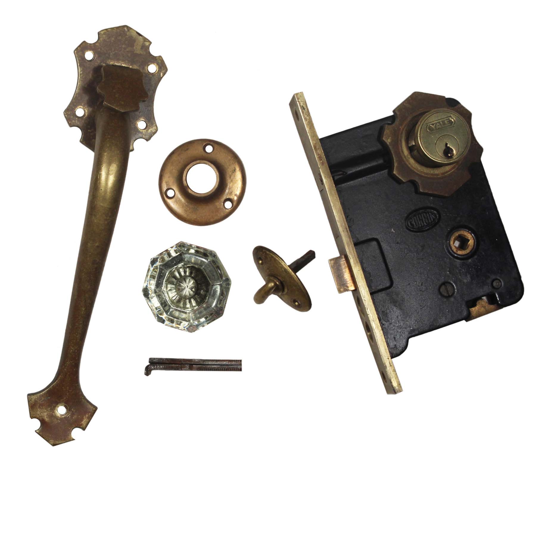 SOLD Complete Antique Bronze Exterior Lock Set with Thumb Latch by Corbin-0