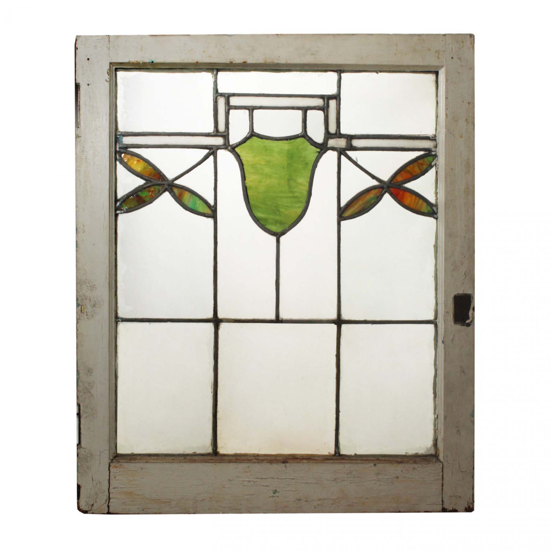 SOLD Antique American Stained Glass Window with Shield-0
