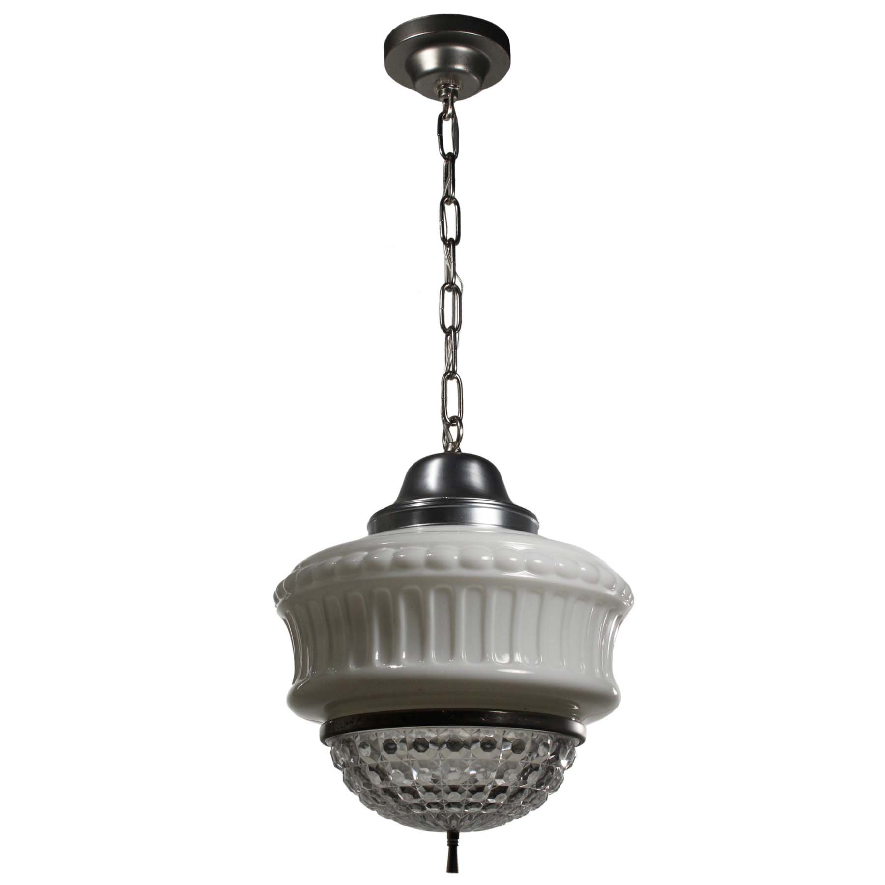 SOLD Unusual Antique Pendant Light with Two-Part Prismatic Shade-66862
