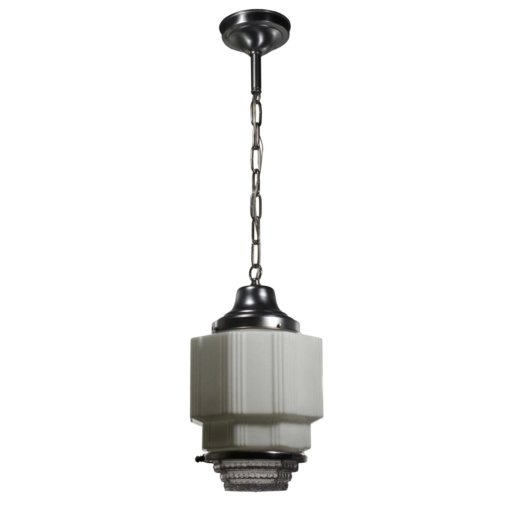 SOLD Antique Art Deco Skyscraper Pendant Light with Two-Part Prismatic Shade-66873