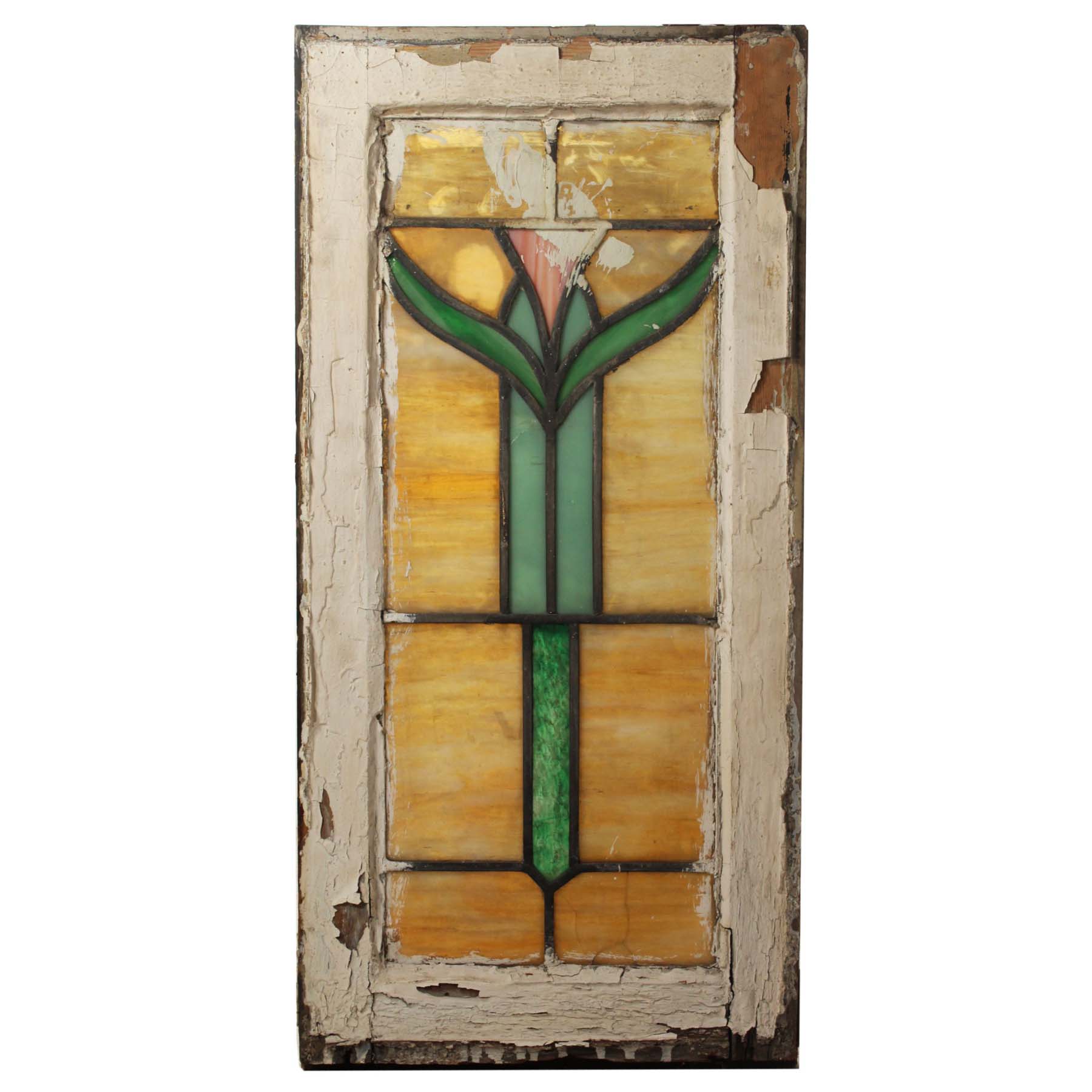 SOLD Antique American Stained Glass Window with Flower, Early 1900s-66924