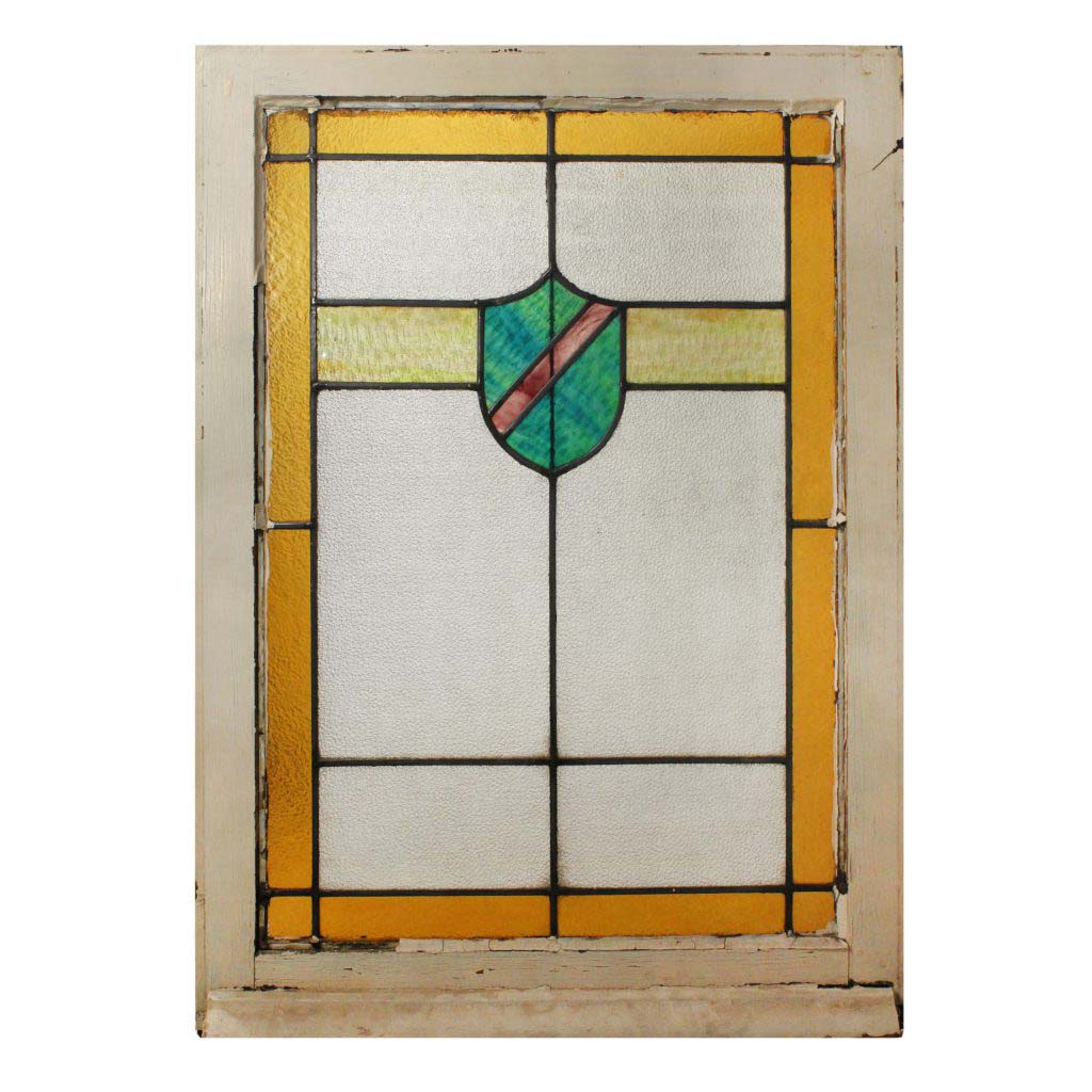 American Arts & Crafts Stained Glass Windows with Shield-66935 American Arts & Crafts Stained Glass Windows with Shield-66935