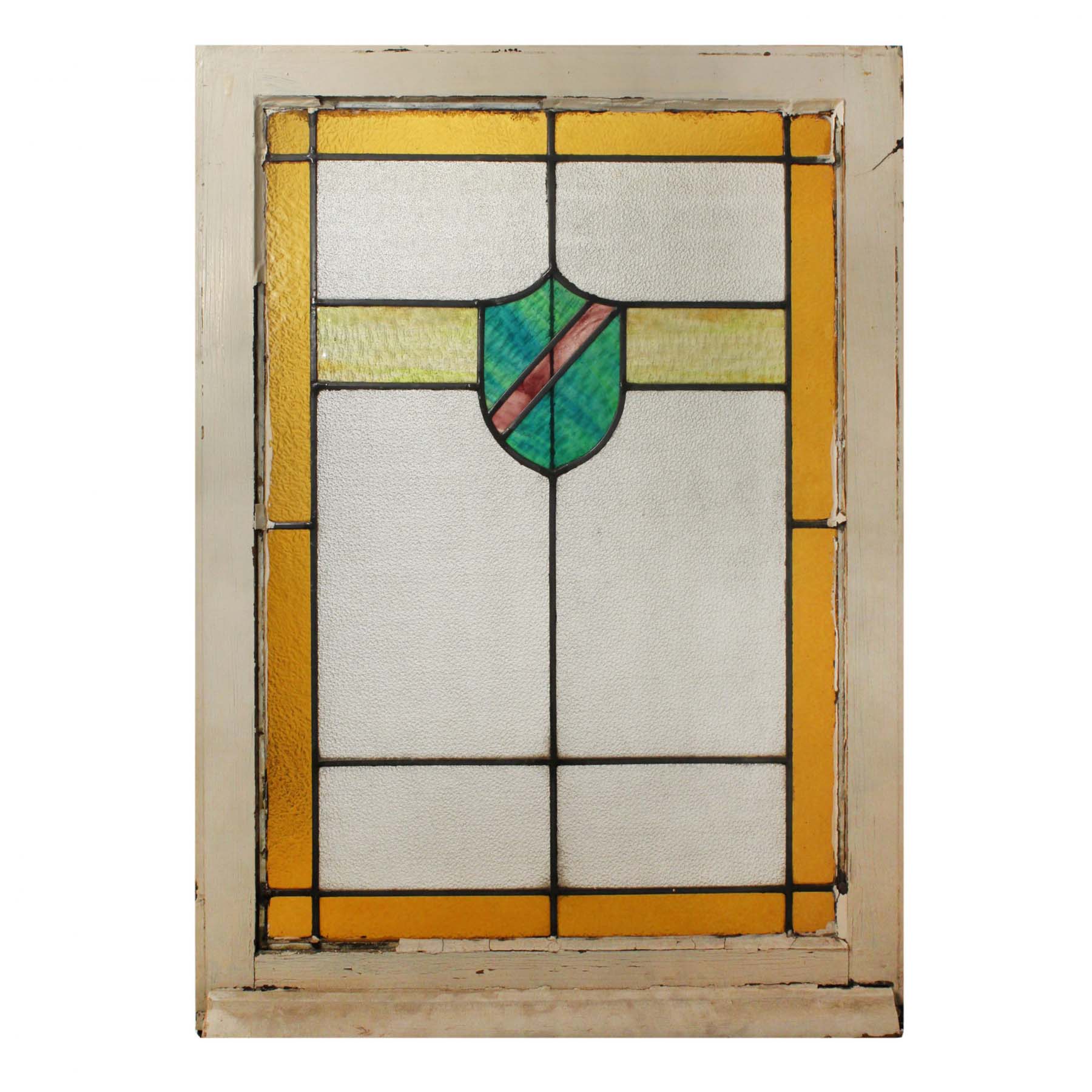 American Arts & Crafts Stained Glass Windows with Shield-66935