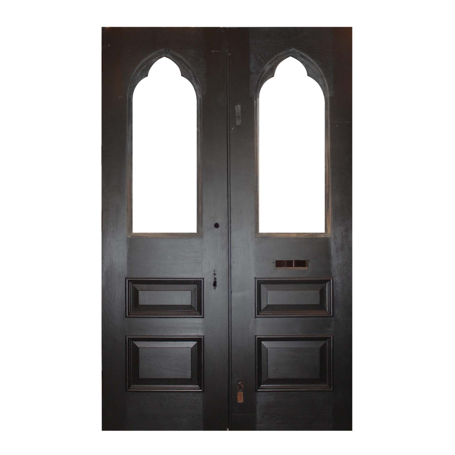 SOLD Antique Salvaged 60” Double Doors with Gothic Arch Windows-67037