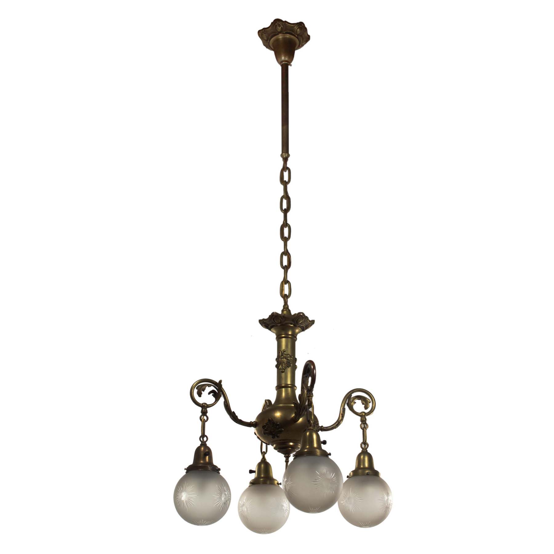 SOLD Neoclassical Chandelier with Wheel Cut Shades, Antique Lighting-67077
