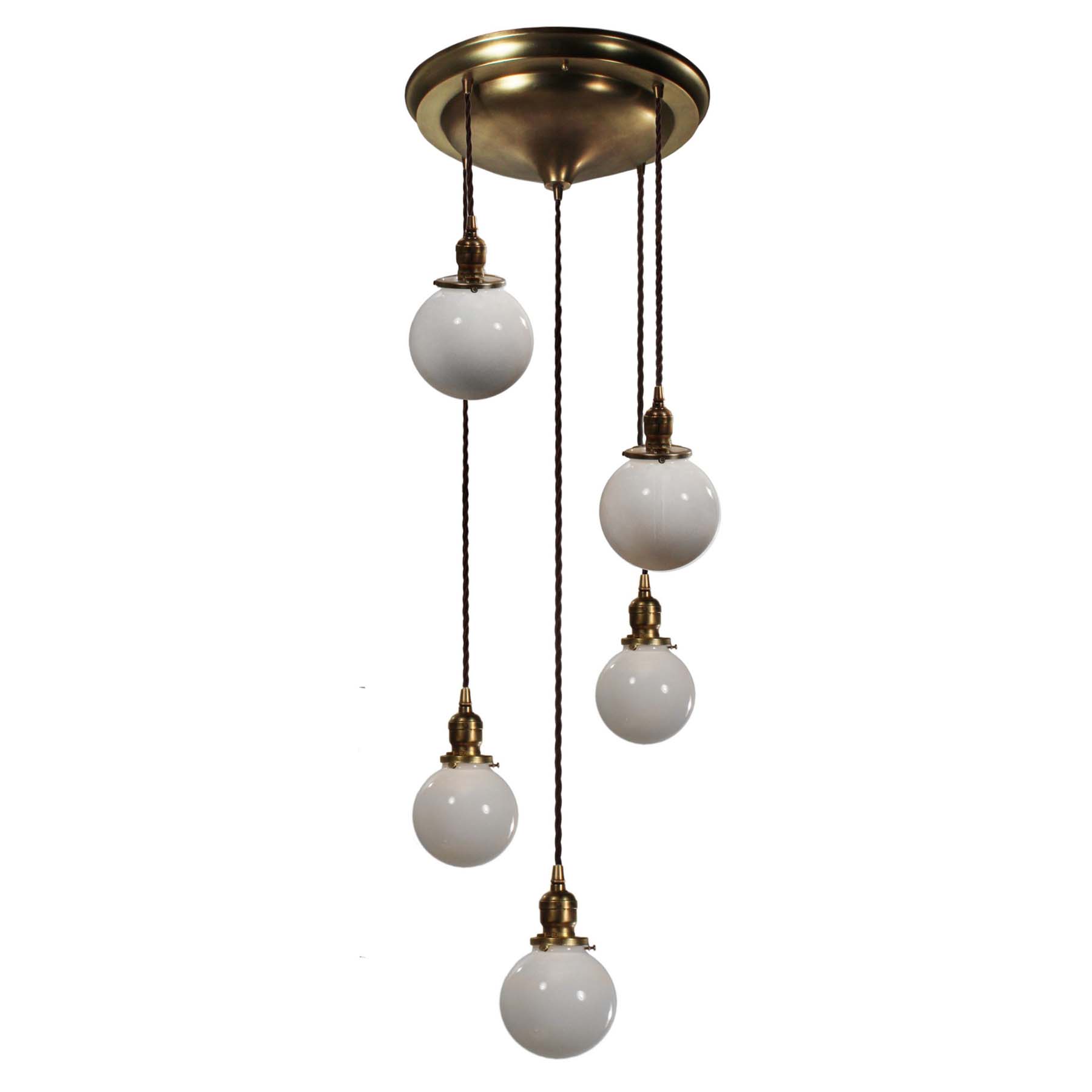 SOLD Antique Semi Flush-Mount Chandelier with Ball Shades-67103