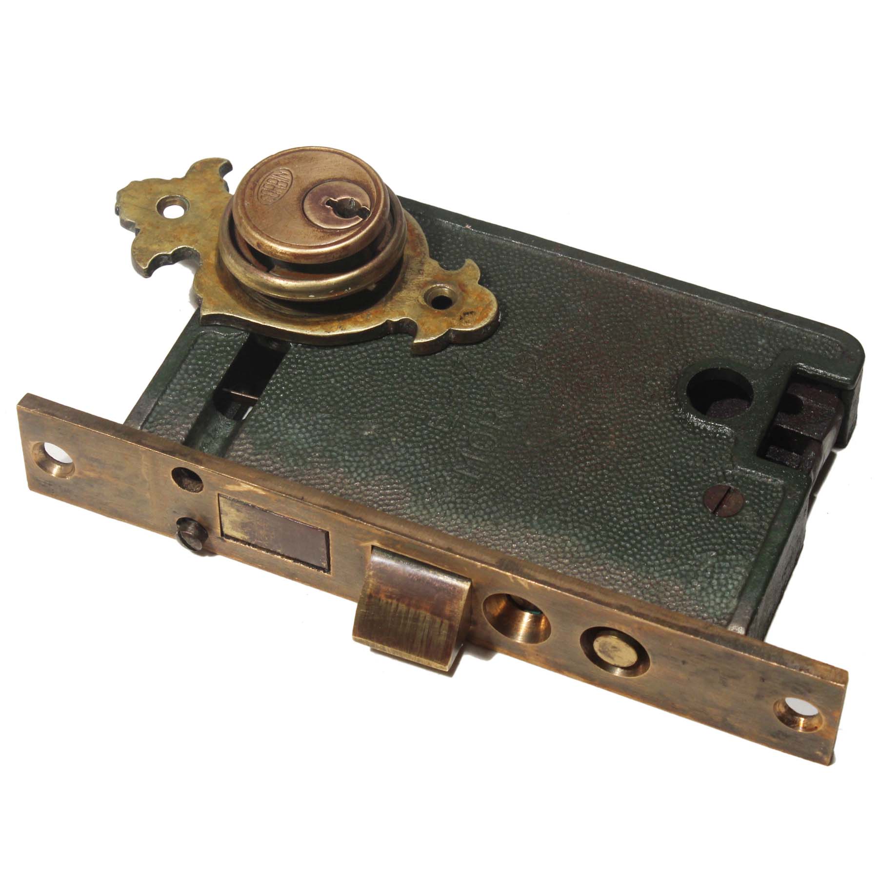 SOLD Complete Brass Thumb Latch Entry Set by Welch, Antique Hardware-66844