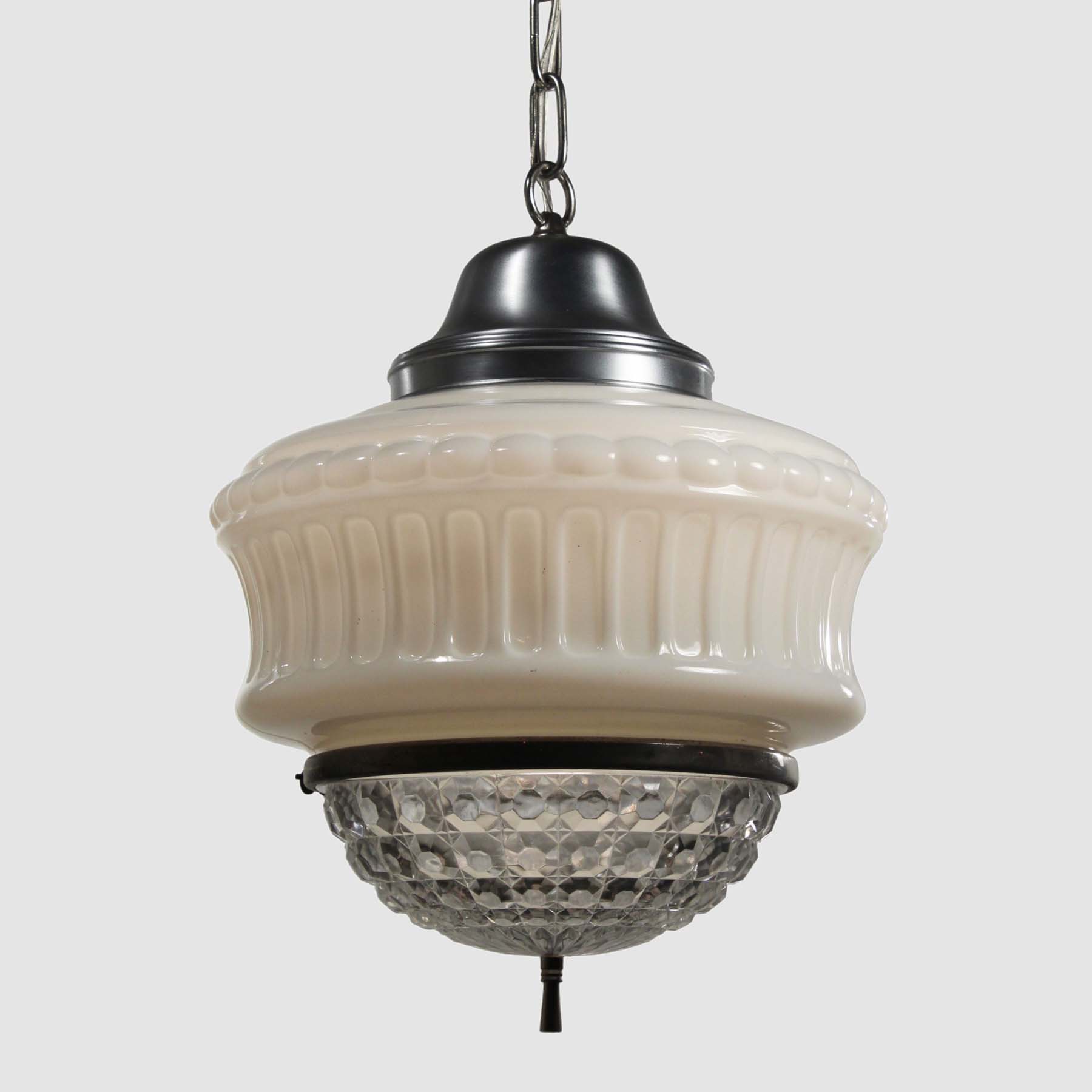 SOLD Unusual Antique Pendant Light with Two-Part Prismatic Shade-66863