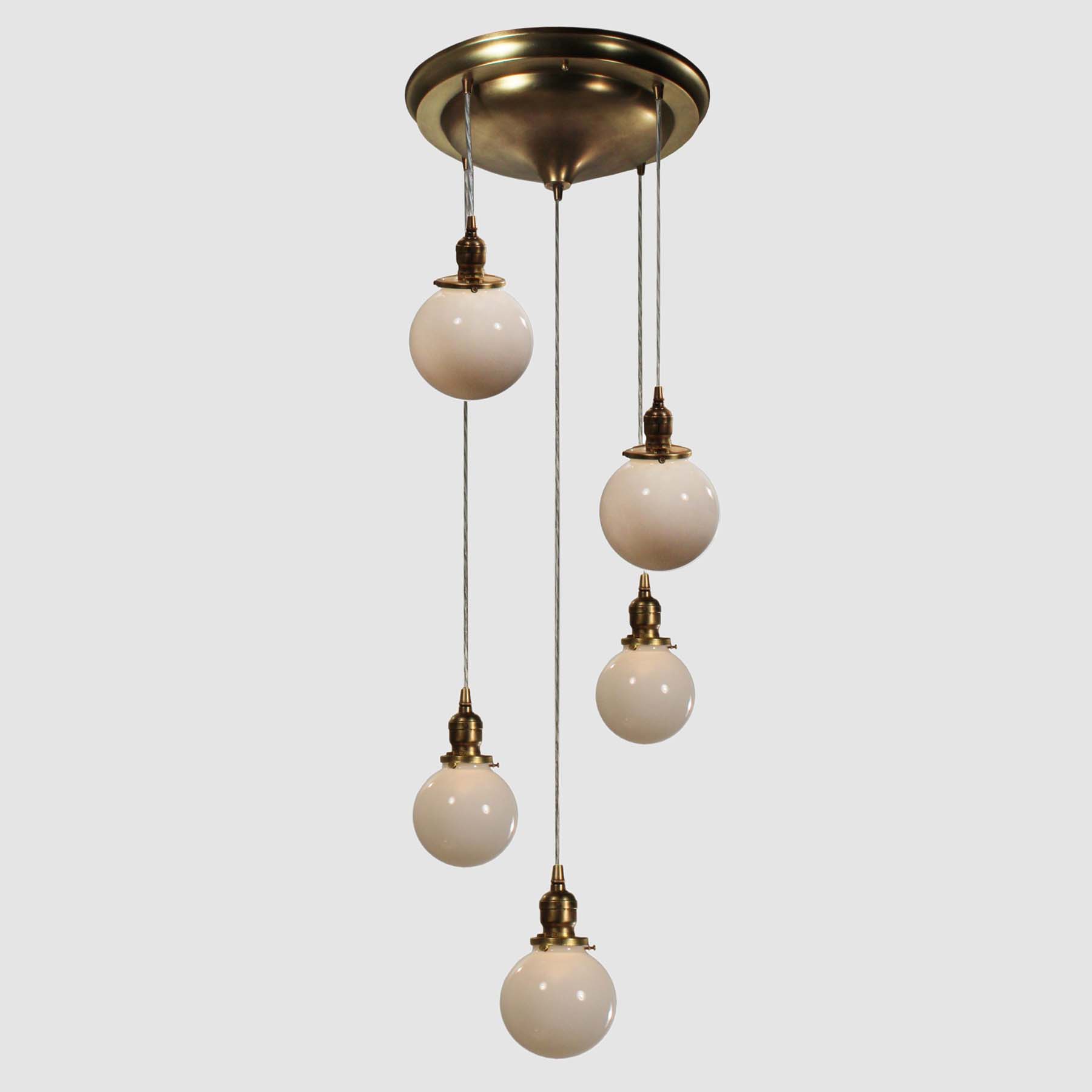 SOLD Antique Semi Flush-Mount Chandelier with Ball Shades-66890