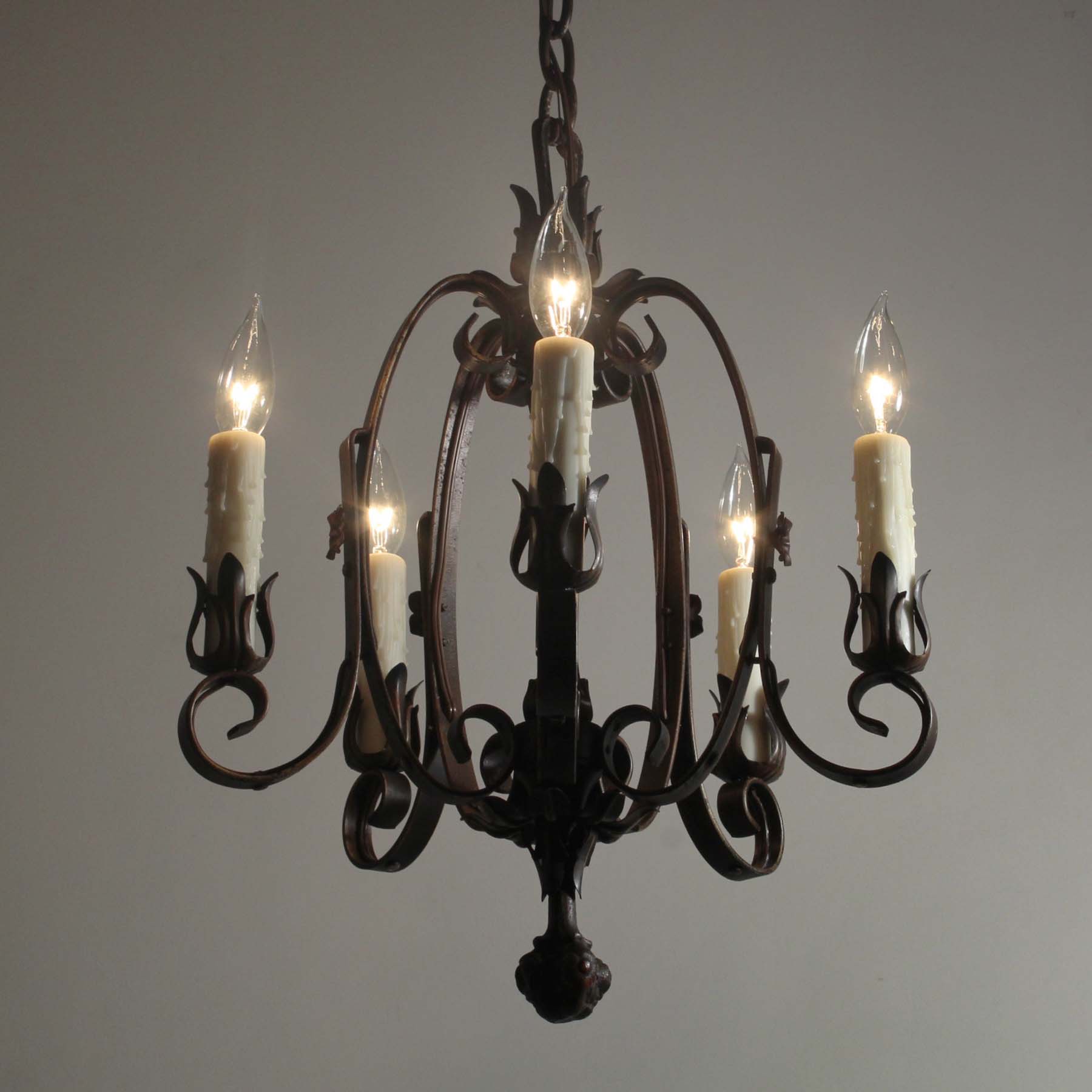 Wrought Iron Five-Light Chandelier, Antique Lighting-67092
