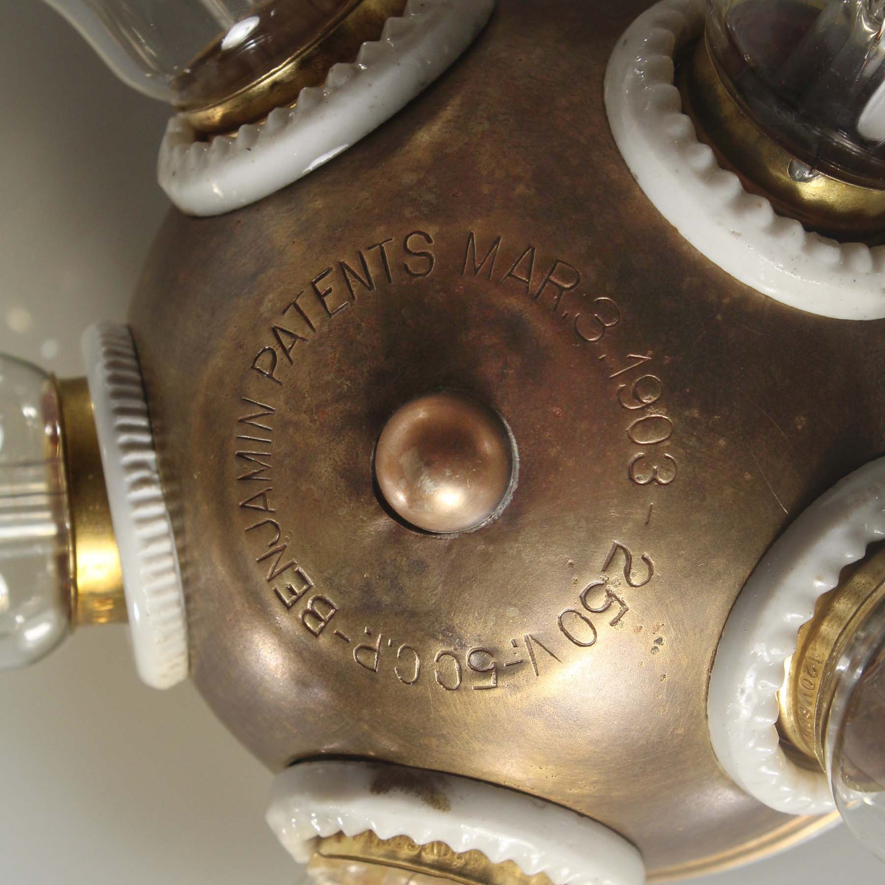 SOLD Antique Pendant Light with Milk Glass Shade and Benjamin Cluster, Early 1900’s-66831