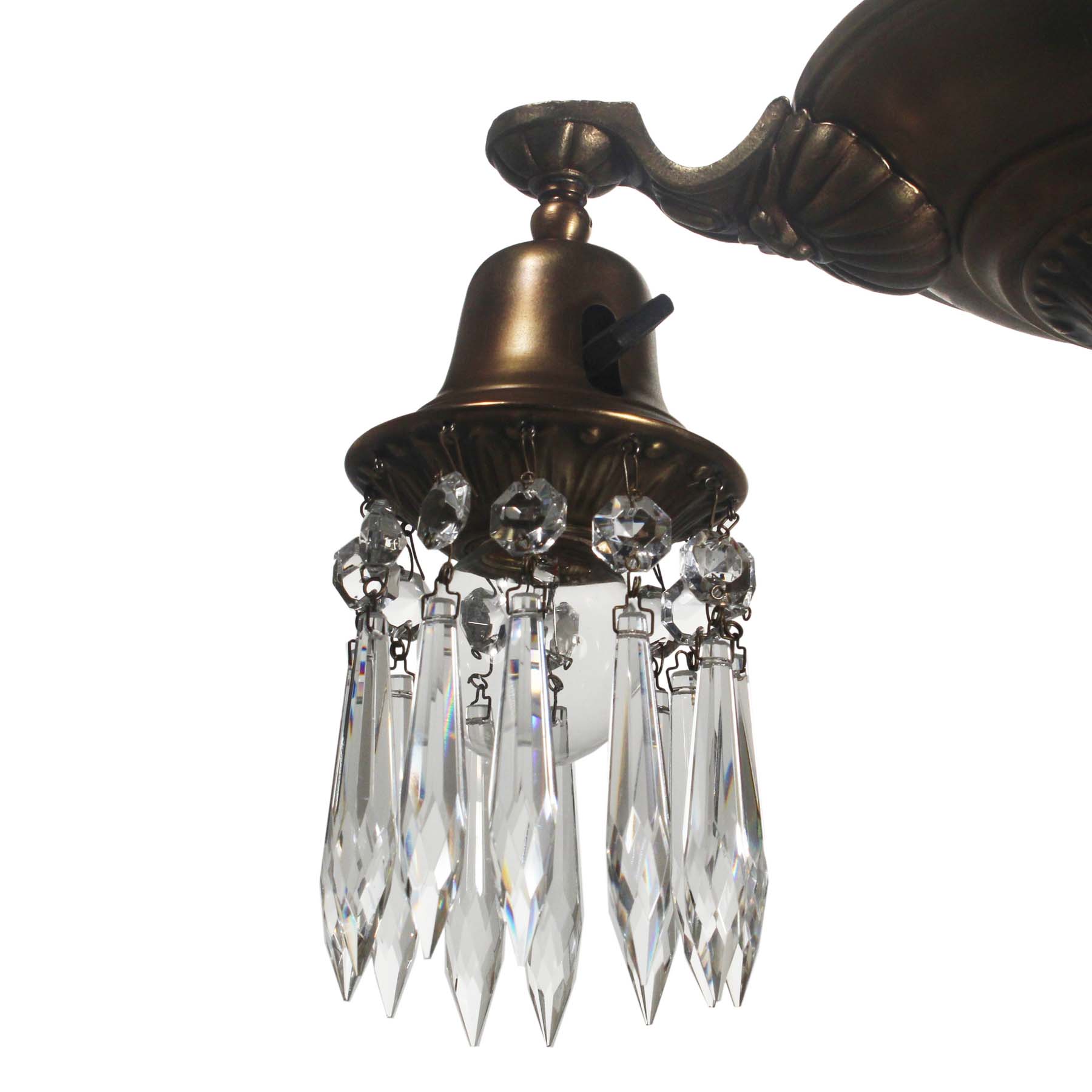 SOLD Brass Two Light Chandelier with Prisms, Antique Lighting-67021