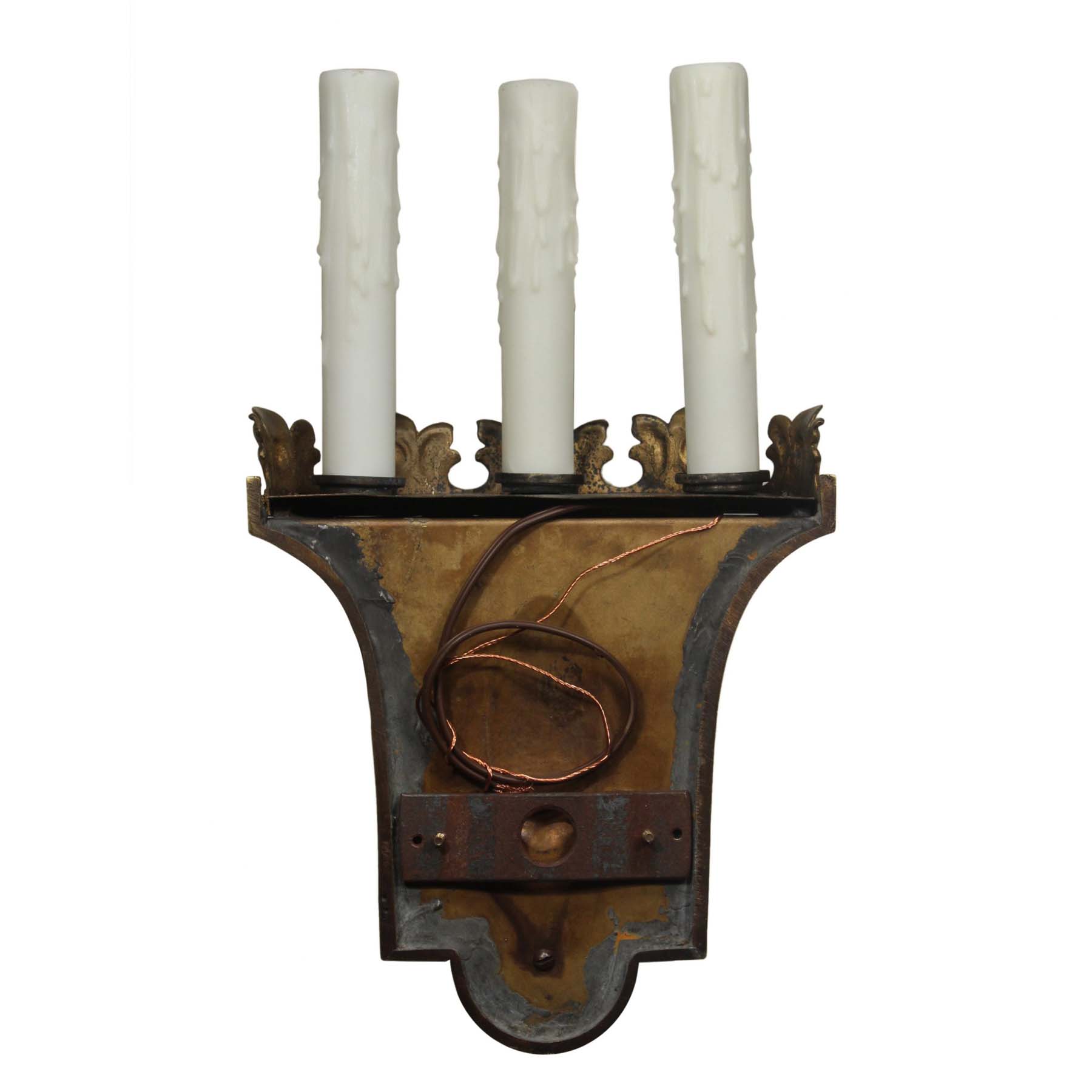 Antique Spanish Revival Three-Light Sconce Pair, c.1920-66952