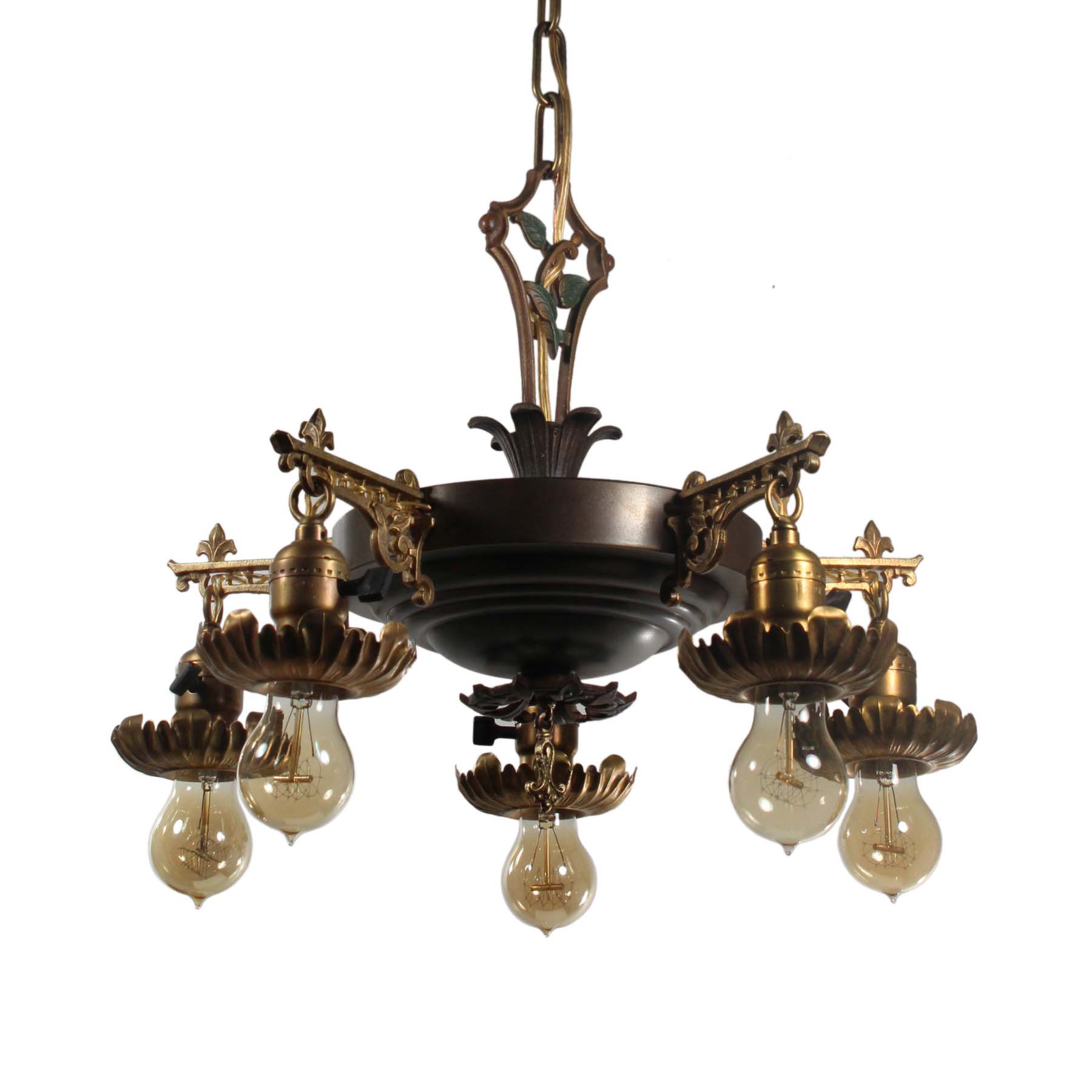 Antique Five Light Two-Tone Chandelier, c. 1930-0