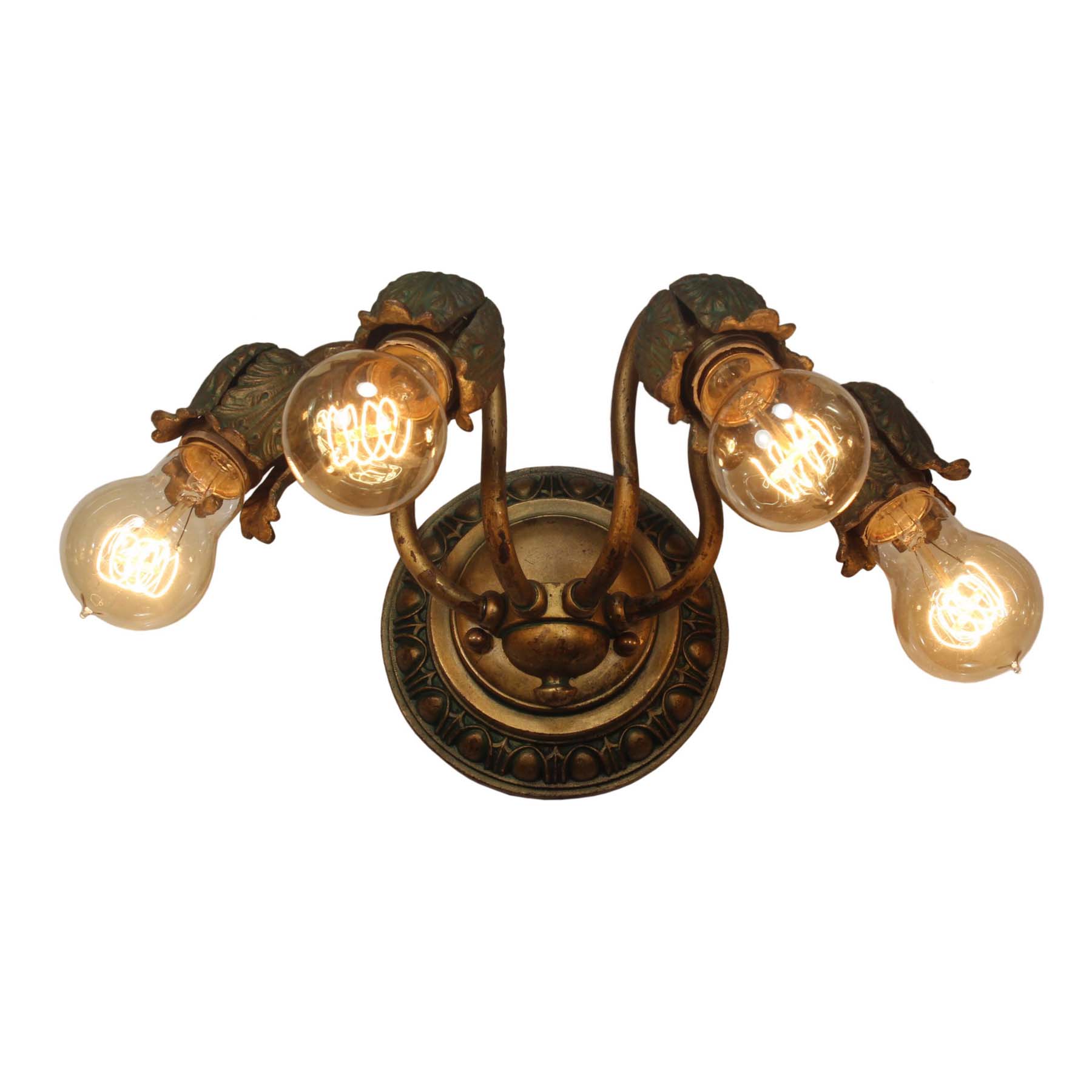 SOLD Antique Brass Four-Arm Sconce with Exposed Bulbs-0