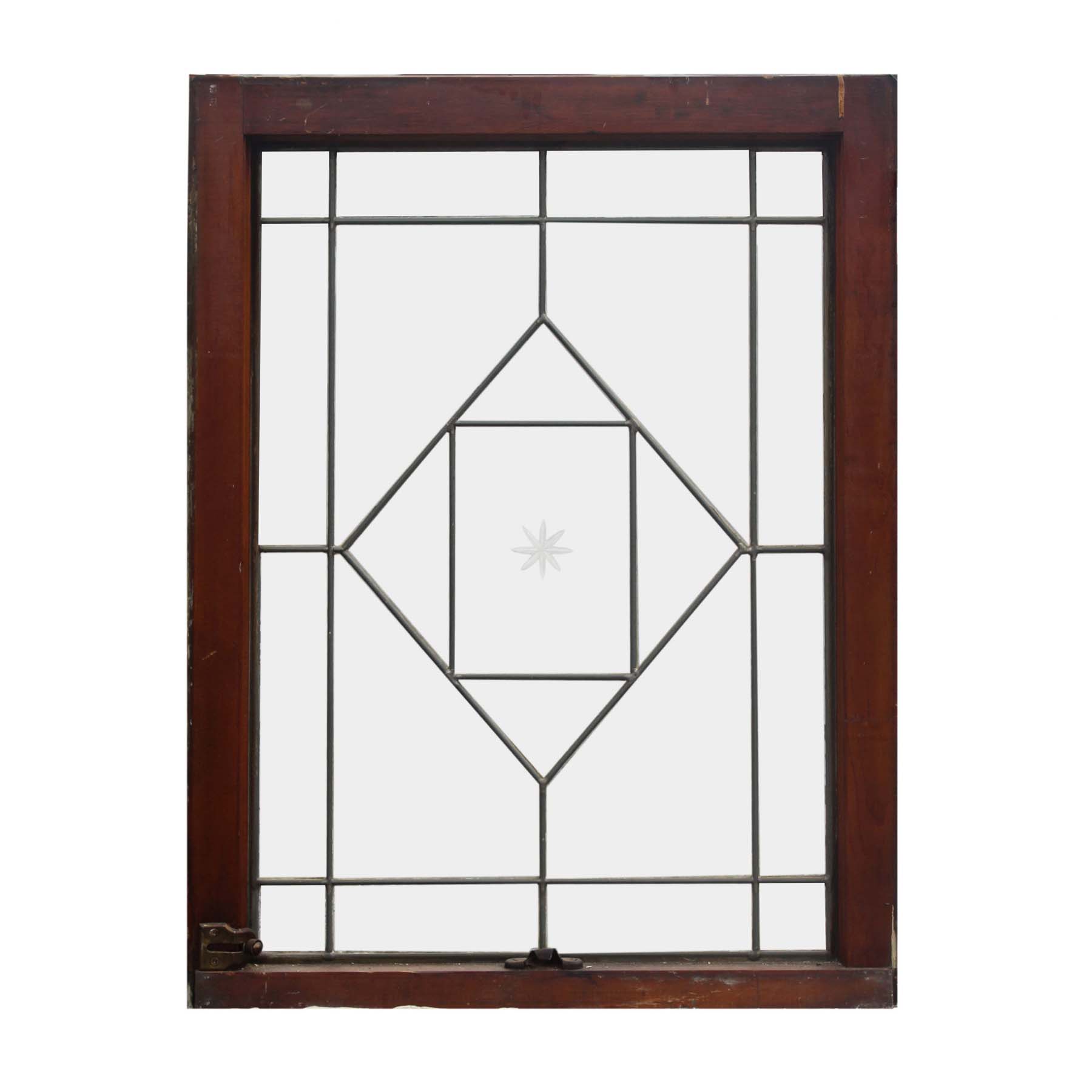 SOLD Antique American Beveled & Leaded Glass Windows, Hand-Cut Star-0