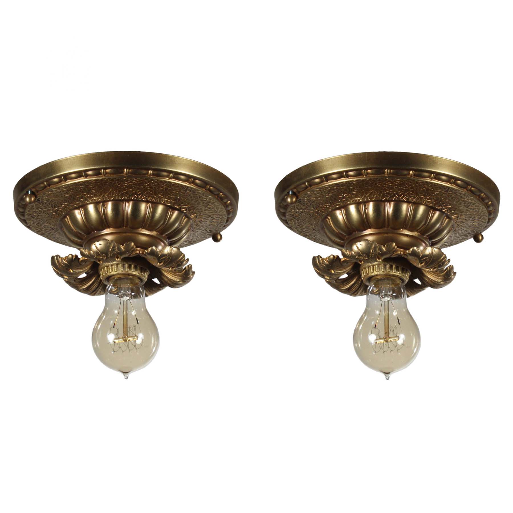 SOLD Neoclassical Brass Flush Mount Fixtures, Antique Lighting-67121