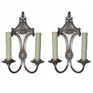 Pair of Antique Double-Arm Georgian Sconces, Silver Plated-0