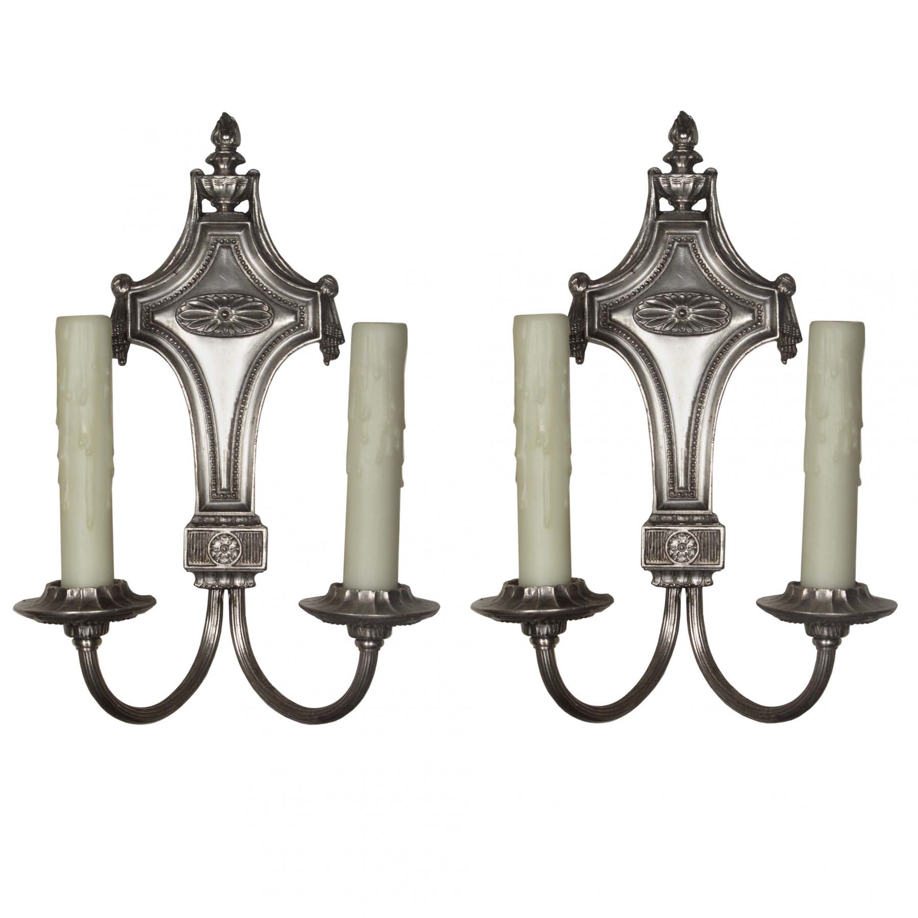 Pair of Antique Double-Arm Georgian Sconces, Silver Plated-0