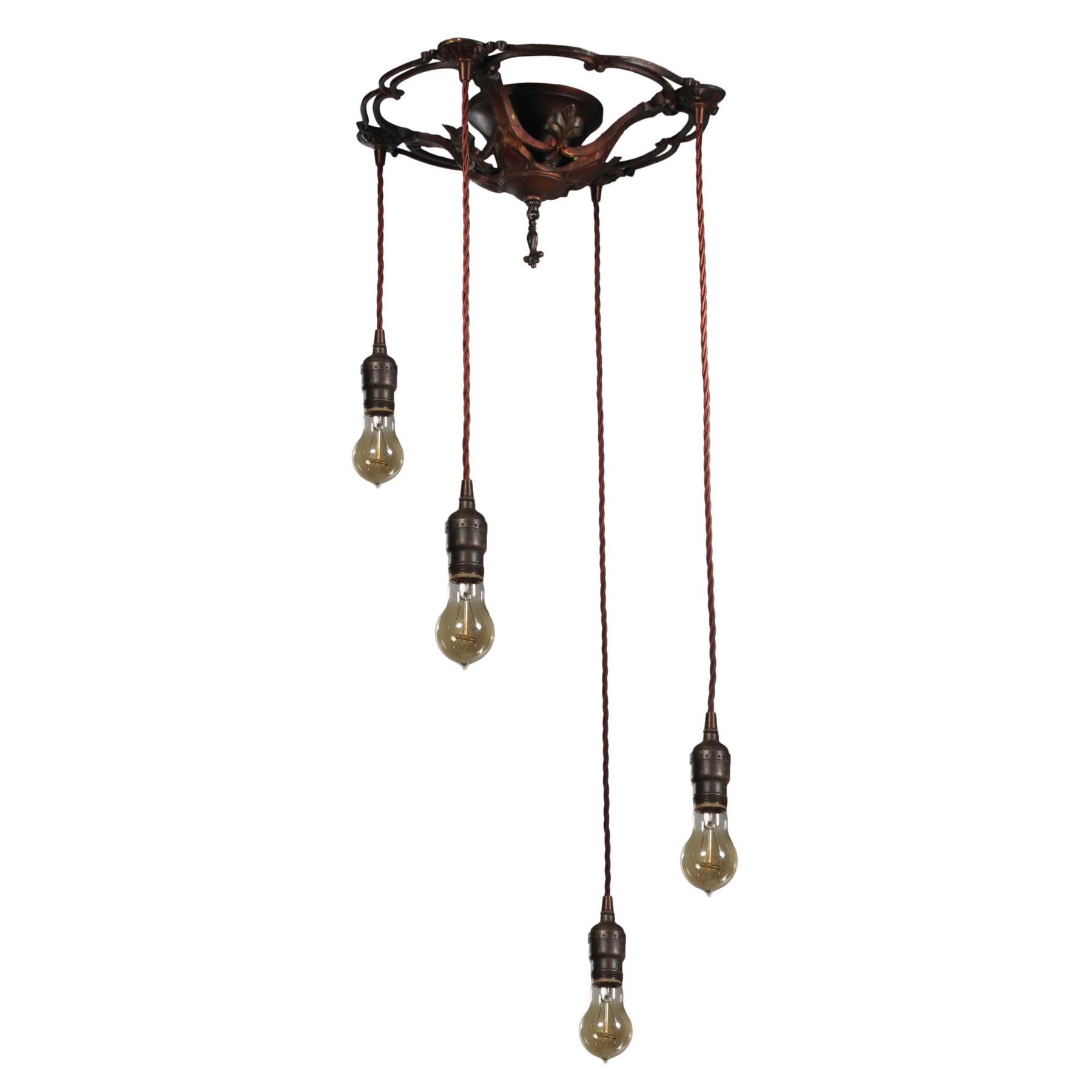 SOLD Antique Semi Flush-Mount Chandelier with Exposed Bulbs-67382