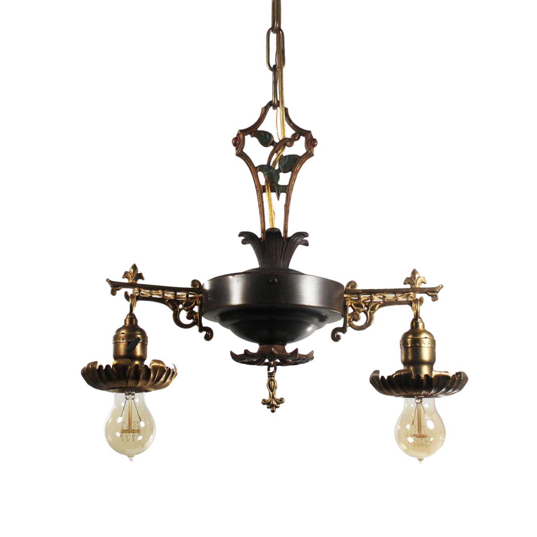 SOLD Antique Two Light Two-Tone Chandelier, c. 1930-0