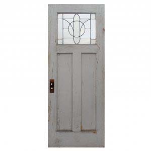 Salvaged 32" Door with Leaded and Beveled Glass Window-0